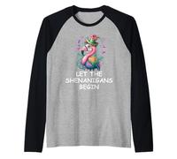 Let The Shenanigans Begin St Patricks Flamingo Mardi Gras Maglia con Maniche Raglan