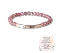 Let Them Bead Lettering Bracelet, Stainless Steel Tube Engraved Inspirational Bracelet,Gemstones Healing Crystal Stretch Beaded Bracelet,Personalized Encouragement Gift for Sisters Friends (Pink)