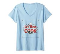 Let Them Cook Kitchen Wall Art per Gli Appassionati di Cucina Maglietta con Collo a V, Donna, Celeste, L