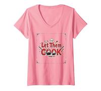 Let Them Cook Kitchen Wall Art per Gli Appassionati di Cucina Maglietta con Collo a V, Donna, Rosa, L