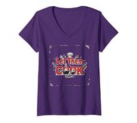Let Them Cook Kitchen Wall Art per Gli Appassionati di Cucina Maglietta con Collo a V, Donna, Viola, M