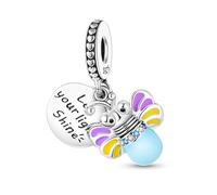 Let Your Light Shine Glow in the Dark Firefly I Love You, ciondolo a forma di cuore, in argento Sterling 925, compatibile con braccialetti Pandora