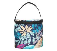 LetCart Borsa a secchiello con motivo a foglie, in tessuto di bue, per utensili da cucito, piccola borsa cilindrica