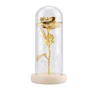 LetCart Preserved Rose Flower LED Light Glass Cover Wooden Base Eternal Romantic Gift for Valentines Day Wedding Anniversary Home Decor (Gold)
