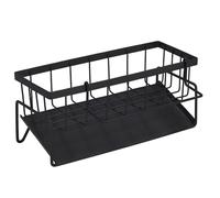 LetCast Organizzatore per lavello cucina e bagno con vassoio di scarico autodrenante, organizer per spazzole saponi con supporto per appendere panni stracci stoccaggio accessori bagno colore nero