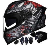 Letetexi Casco Modulare Moto Bluetooth Integrato, Certificazione ECER22.06 Caschi Modulari Apribili Dual Visor Anti-Fog Caschi, Casco Moto Integrale Full Face Freddo per Uomo Dona 54~63cm