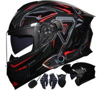 Letetexi Casco Modulare Moto Bluetooth Integrato, Certificazione ECER22.06 Caschi Modulari Apribili Dual Visor Anti-Fog Caschi, Casco Moto Integrale Full Face Freddo per Uomo Dona 54~63cm