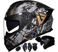 Letetexi Casco Modulare Moto Bluetooth Integrato, Certificazione ECER22.06 Caschi Modulari Apribili Dual Visor Anti-Fog Caschi, Casco Moto Integrale Full Face Freddo per Uomo Dona 54~63cm