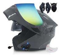 Letetexi Casco Moto Modulare Bluetooth,Casco da Moto Integrato Omologato ECE DOT,Caschi Apribili Doppia Lente Aperta,Anti-Appannamento,Riduzione Rumorosa Leggero per Uomo Donna 57~66CM