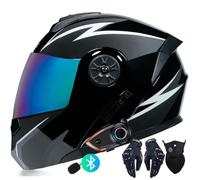 Letetexi Casco Moto modulare Integrato Bluetooth Casco apribile Moto con Doppia Anti-Fog Visiera Casco Integrale Omologato DOT/ECE Ventilazione per Uomo Donna 55~62cm