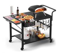 Leteuke Carrello da tavolo per pizza per piastra Blackstone, supporto per forno per pizza da esterno, adatto per piastra Ninja, Cuisinart, Gozney, Solo Stove, BBQ Prep Table Station con vassoio