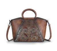 LETEULO Borsa a mano da donna in pelle, con manico superiore, borsa a tracolla vintage, grande borsa a tracolla per donne, per scuola, shopping, marrone 2