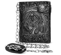 LETHRHIDE Portafoglio in pelle con teschio gotico - Punk Bifold Halloween gotico accessori | Unisex, nero