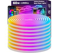 LETIANPAI Luci al neon a LED, 60 m, controllo con controllo app/remoto, flessibile LED Rope Light, modalità multiple, IP65 Outdoor RGB Neon Lights, impermeabile (60 m)