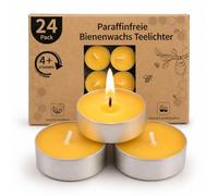 LETINE Confezione da 24 candele di cera d'api - Candele in cera d'api pura tealight, senza profumo, senza fumo e pulito, con oltre 4 ore di durata