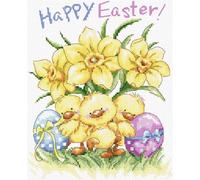 Letistitch Set punto croce tre pulcini con narcisi e uovo