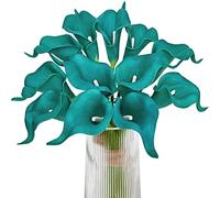 Letjolt, Fiori artificiali di calla verde acqua per bouquet da sposa, fiore blu, 12 pezzi, decorazione per la casa, fiori finti, calle, blu foglia di tè