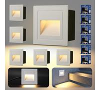 Letlit 3W 300LM Segnapasso LED Esterno 6 Pezzi, IP65 Impermeabile Segnapassi, 3000K Faretti Segnapasso da Interno, Luci per Scale 230V, Luce da Parete 85x85mm - Scatole Incasso 68mm, Alluminio Bianco