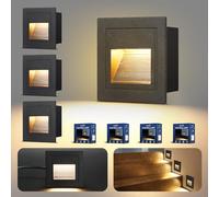 Letlit 4 Pezzi Segnapasso LED Esterno 3W 300lm, IP65 Impermeabile Segnapassi, 3000K Faretti Segnapasso da Esterno, Luci per Scale 230V, Luce da Parete 85x85mm, Scatole Incasso 68mm, Alluminio Nero