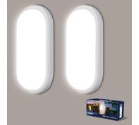 Letlit Applique LED da Parete Interno, 18W 1800LM Plafoniera da Esterno, IP65 Impermeabile Applique Bagno Ovale Luce, 4000K Lampada Led Soffitto Luci per Balcone Scale Corridoio Garage, 2 Pezzo