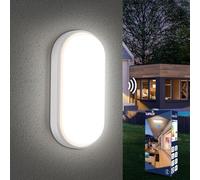 Letlit Lampada con Sensore di Movimento, 18W 1800LM Applique da Parete Interno, IP54 Plafoniera Led Soffitto Ovale Esterno Luci, 4000K Applique Luce Bagno per Balcone Scale Corridoio Garage, 1 Pezzo