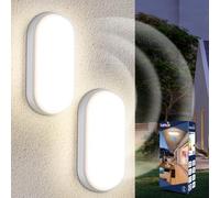Letlit Lampada con Sensore di Movimento, 18W 1800LM Applique da Parete Interno Luci, IP54 Plafoniera Led Soffitto Ovale Esterno, 4000K Applique Luce Bagno per Balcone Scale Corridoio Garage, 2 Pezzo