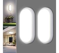 Letlit Lampada con Sensore di Movimento, 18W 1800LM Plafoniera Led Soffitto Ovale Esterno, IP54 Applique da Parete Interno Luci, 4000K Applique Luce Bagno per Balcone Scale Corridoio Garage, 2 Pezzo