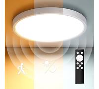 Letlit Lampada con Sensore di Movimento, 20W 2000LM Plafoniera Dimmerabile con Telecomando, Luce led con Sensore Crepuscolare, IP54 Lampada da Soffitto Luci per Corridoio Scala Balcone Bagno, 23cm