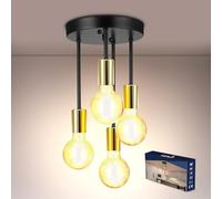 Letlit Lampadario Cucina 4 Luci Oro+Nero, E27 Lampadari da Soffitto Moderni, Vintage Faretti LED Stile Industrial Corridoio a Sospensione, Massimo 60W Lampadario Camera da Letto per Bagno Pranzo Bar