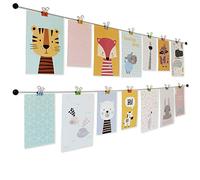 LeTOMA Corda per foto con clip in metallo colorate, 200 cm e 20 graffette, design Smiley, nei colori blu, giallo, arancione e rosa - corde per foto, corda per foto ideale per la cameretta dei bambini