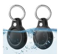 LETREEN 2 Pezzi Impermeabile Portachiavi AirTag, Porta Airtag per Apple, Chiavi Zaini e Animale Antiurto e Antigraffio, 360°Custodia AirTag, Mantiene Forte il Segnale - Nero