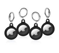 LETREEN 4 Pezzi Portachiavi AirTag, Porta Airtag per Apple, GPS, Chiavi Zaini e Animale in Silicone Antiurto e Antigraffio, Mini Cover Protettiva Custodia AirTag, Mantiene Forte il Segnale - Nero