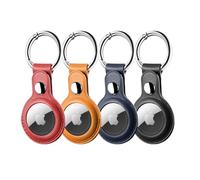 LETREEN Airtags Portachiavi in Pelle di 4 Pezzi, Porta Air Tag per GSP, Apple, Chiavi Zaini e Animale, Custodia Anti-graffio, Mantiene Forte il Segnale GPS