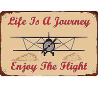 Letrero de avión con texto "La vida es un viaje, alza el vuelo", vintage, decoración de pared para bares, casas, garajes, cuevas, bares, cervezas, divertido, 20 x 30 cm