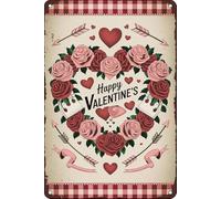 Letrero de hojalata clásico "Feliz Día de San Valentín", arte de pared vintage para decoración acogedora de cocina, cafetería, sala de estar, casa de campo, restaurante, placa elegante, regalos decor