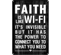 Letrero de hojalata con cita inspiradora "La fe es como el wifi", decoración cristiana para el hogar, la oficina o la cueva del hombre, regalos cristianos para hombres, mujeres o profesores, 20 x 30