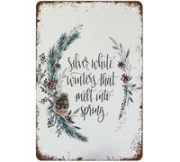 Letrero de hojalata vintage con texto "Inviernos que se funden en primavera", color blanco plateado, decoración de pared retro para el hogar, cafeterías, oficinas, tiendas, pubs, clubes, regalo para