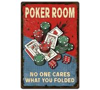 Letrero de hojalata vintage de 8 x 12 pulgadas con texto "No One Cares What You Folded", para sala de póquer, carteles retro de hierro para dados de póquer, para el hogar, sala de juegos, cafeterías,
