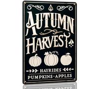 Letrero de hojalata vintage de Halloween con diseño de cosecha de otoño, decoración retro de casa embrujada para fiestas navideñas de granja y arte para el hogar, cocinas, regalo para mujeres y hombr