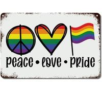 Letrero de metal con la bandera del arcoíris de la paz y el amor, para el desfile del orgullo LGBTQ+, para el porche, rústico, vintage, para pub, restaurante, cafetería, club, 20 x 30 cm.