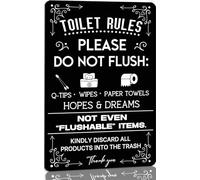 Letrero de metal con las reglas del baño, "Por favor, tire de la cadena", hisopos, toallas de papel, "Esperanzas y sueños", letrero de hojalata con las reglas del baño, decoración vintage para el hog