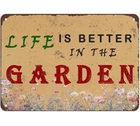 Letrero de metal para jardinería, diseño vintage de "La vida es mejor en la pared", 8 x 12 pulgadas