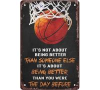 Letrero de metal vintage de baloncesto, póster "Amante del baloncesto, se trata de ser mejor que alguien más", letrero de metal, decoración de pared, letrero rústico de granja, regalo para mujeres y