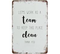 Letrero de pared vintage divertido con texto "Trabajemos en equipo para mantener este lugar". Arte de oficina para sala de descanso, decoración para el hogar, la cocina, la pared, el bar y la cafeter