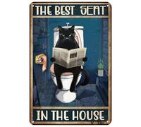Letreros de hojalata con diseño de gato: El mejor asiento de la casa. Decoración divertida para el hogar. Decoración vintage para habitación. Decoración de pared para amantes de los gatos. 8 x 12 pul