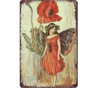 Letreros de hojalata de aluminio y metal, diseño de hadas de las flores, estilo vintage, para guardería, decoración rústica de pared para sala de estar, cocina, granja, regalo para mujer, 20 x 30 cm