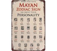 Letreros de hojalata vintage con información sobre el signo del zodiaco maya, decoración de pared, póster con tu personalidad, placa para decoración del hogar, 8 x 12 pulgadas