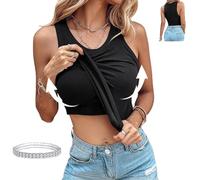 LETROBBV Womens Tank Tops with Built in Bras,Solid Round Neck Ribbed Camisoles,Summer Basic Sleeveless Slim Knit Workout Tops