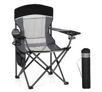 LET'S CAMP Mesh Back - Sedia da campeggio portatile, pieghevole, resistente, con supporto per bevande, per campeggio, pesca, escursioni fino a 150 kg (nero)