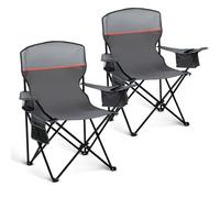 LET'S CAMP Set di 2 sedie da campeggio pieghevoli con borsa termica a 3 taniche, sedia da giardino portatile con portabicchieri, porta 120 kg, sedia da esterno per campeggio, spiaggia, picnic (grigio)